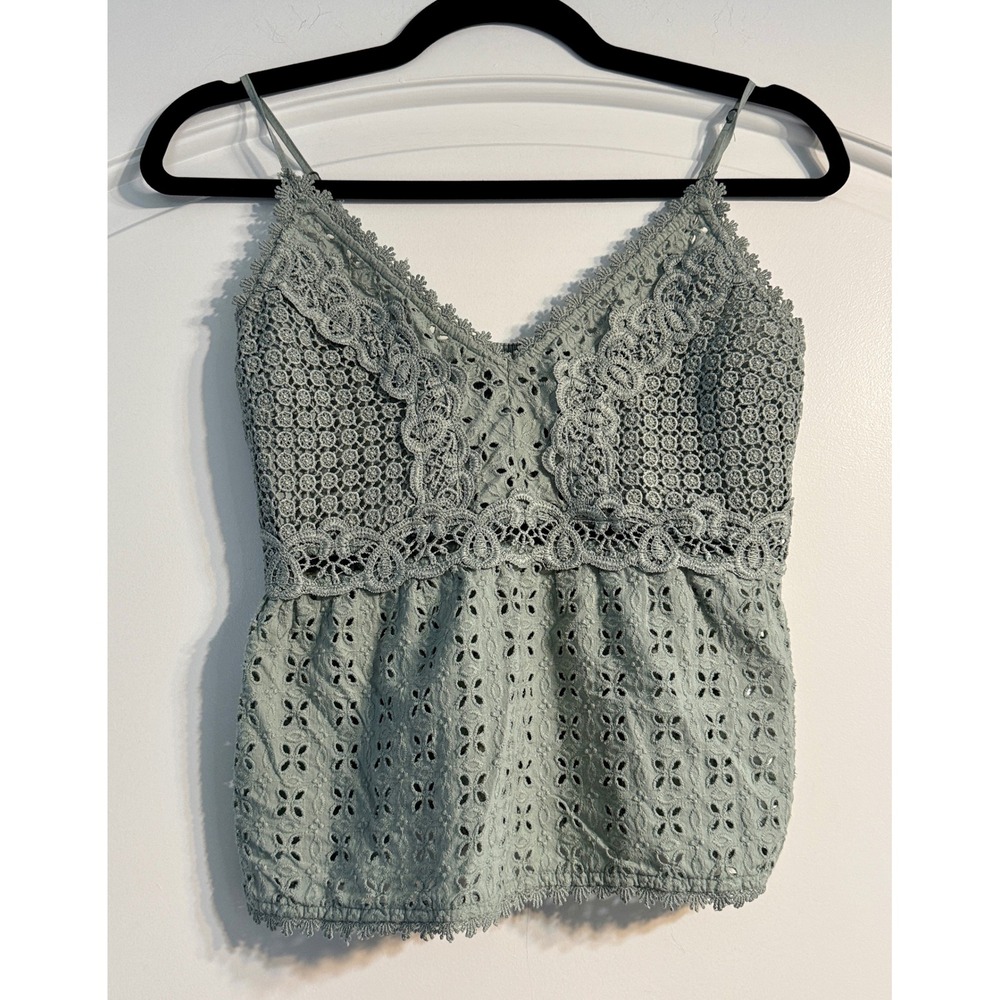 Abercrombie & Fitch Camisole Small Sage Green Eyelet Crochet Top Boho Festival‎